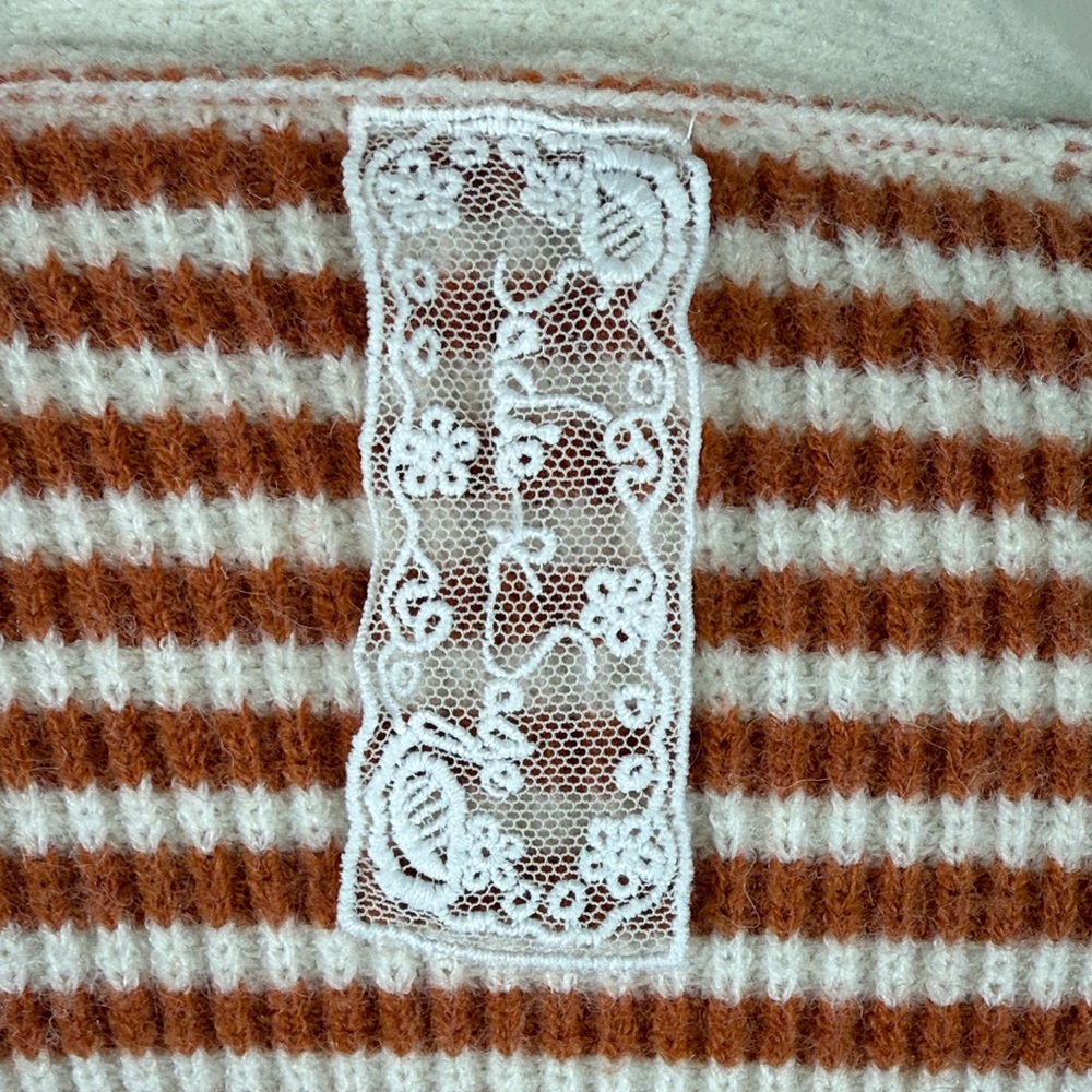 Sadie & Sage Tight Knot Balloon‎ Sleeve Stripe Cardigan Rust & Cream Medium - Picture 3 of 7
